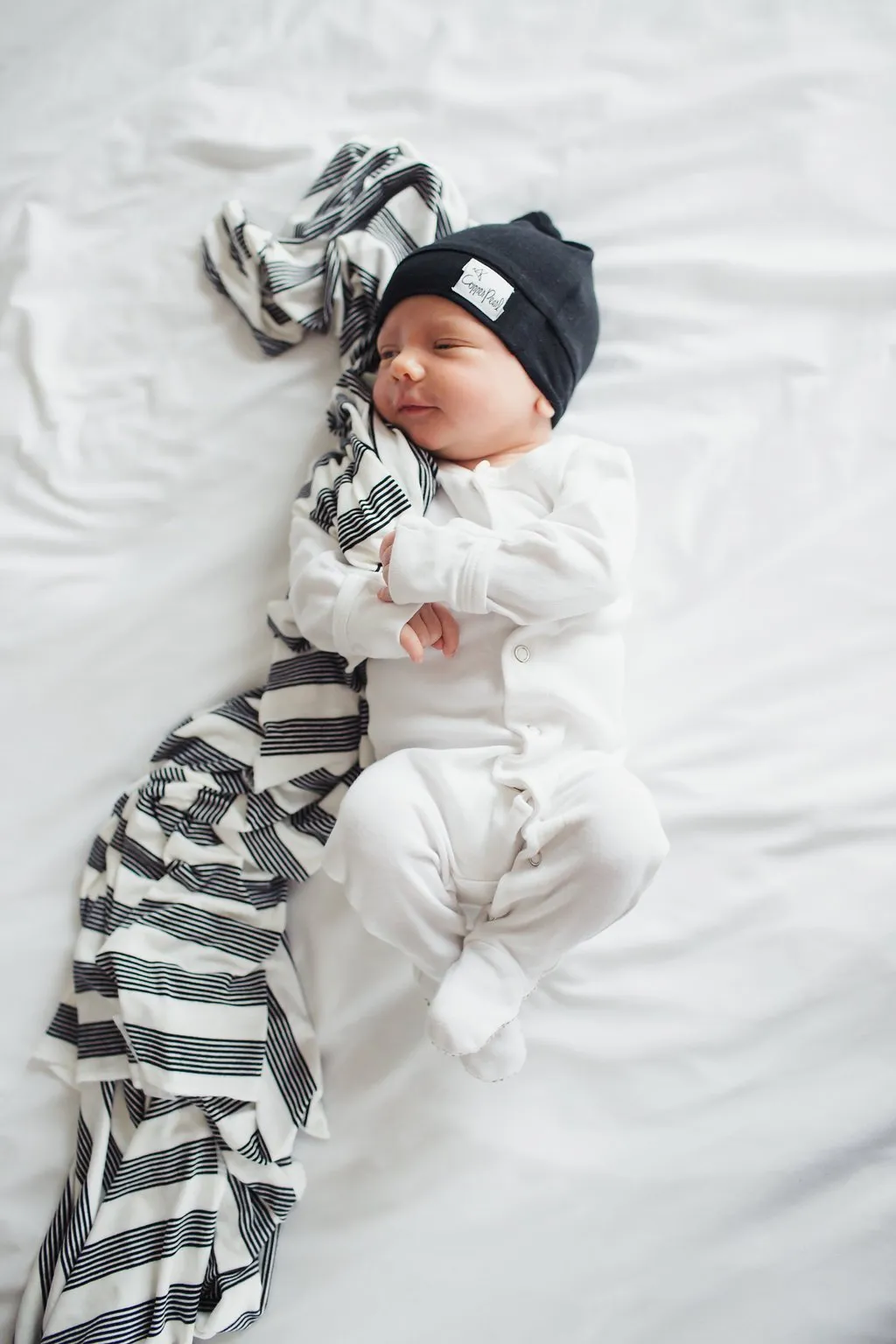 Copper Pearl Newborn Top Knot Hat - Midnight