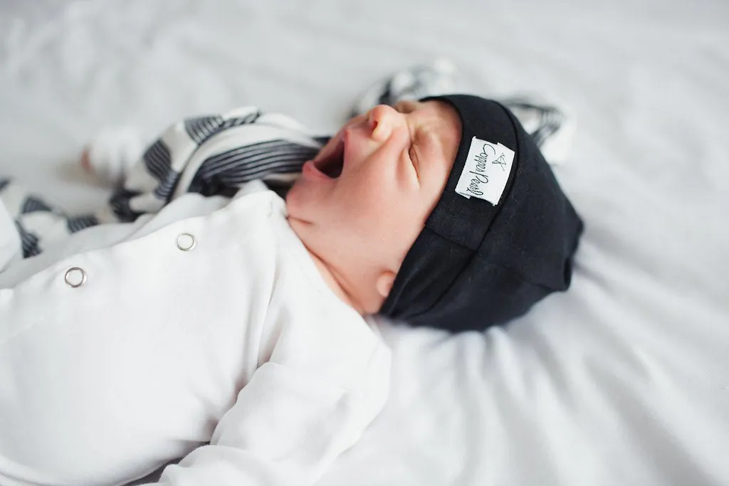 Copper Pearl Newborn Top Knot Hat - Midnight