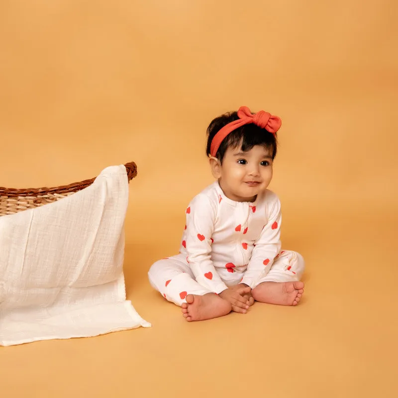Cotton Zipsuit | Single Jersey | White & Red