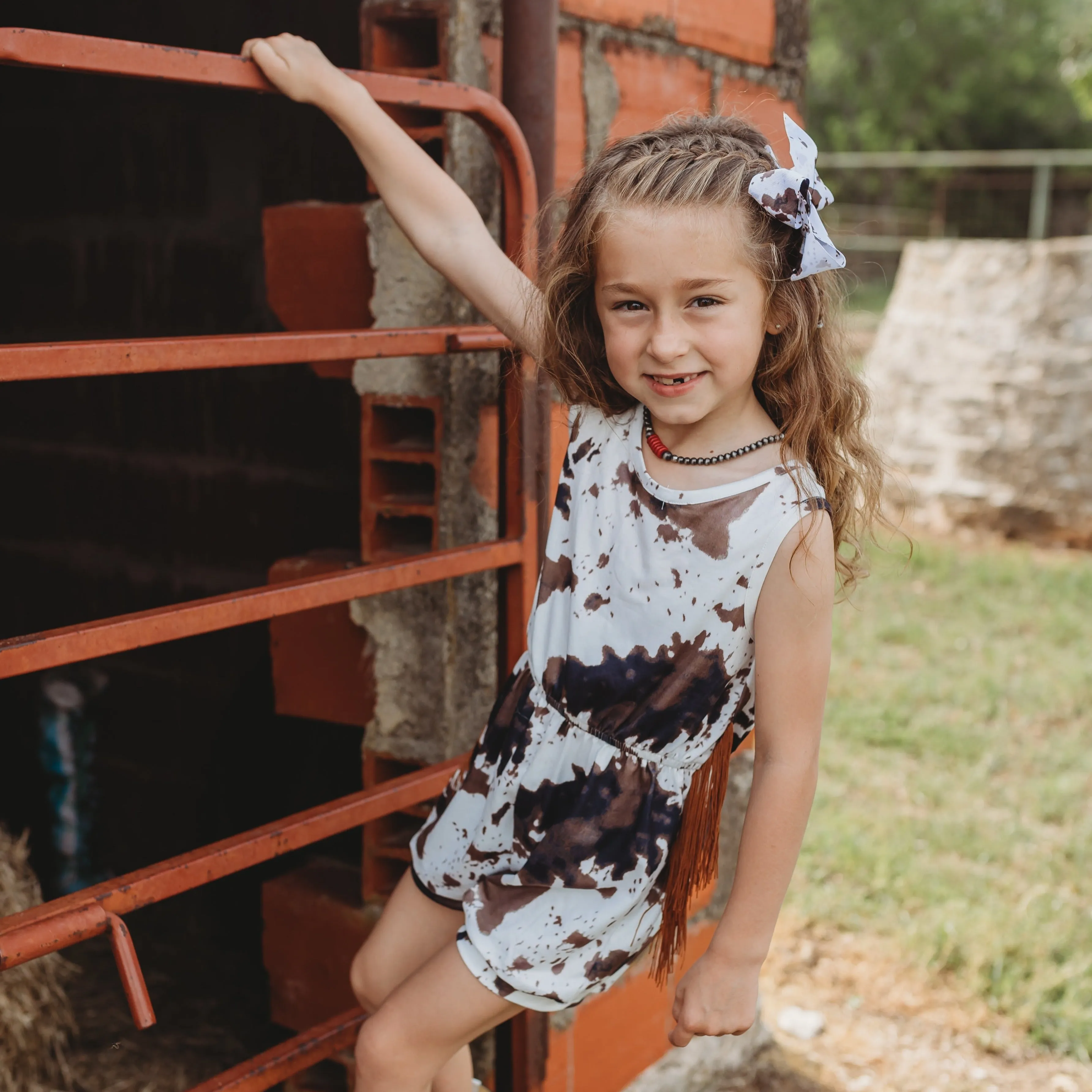 Cowprint Fringe Romper Kids (6-7)