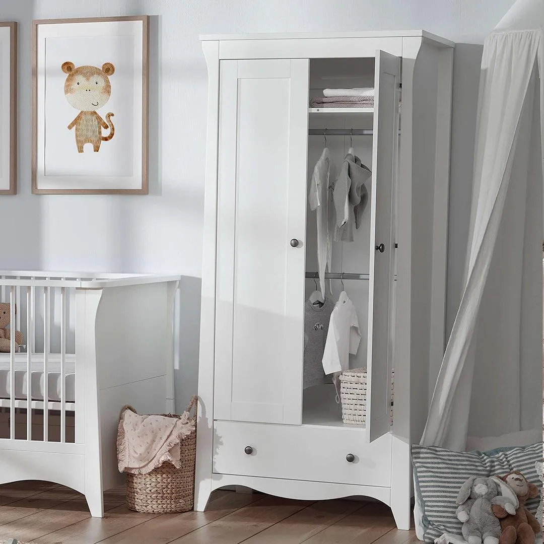 CuddleCo Clara 3 Piece Set 3-Drawer Dresser Cot Bed   Wardrobe  - White