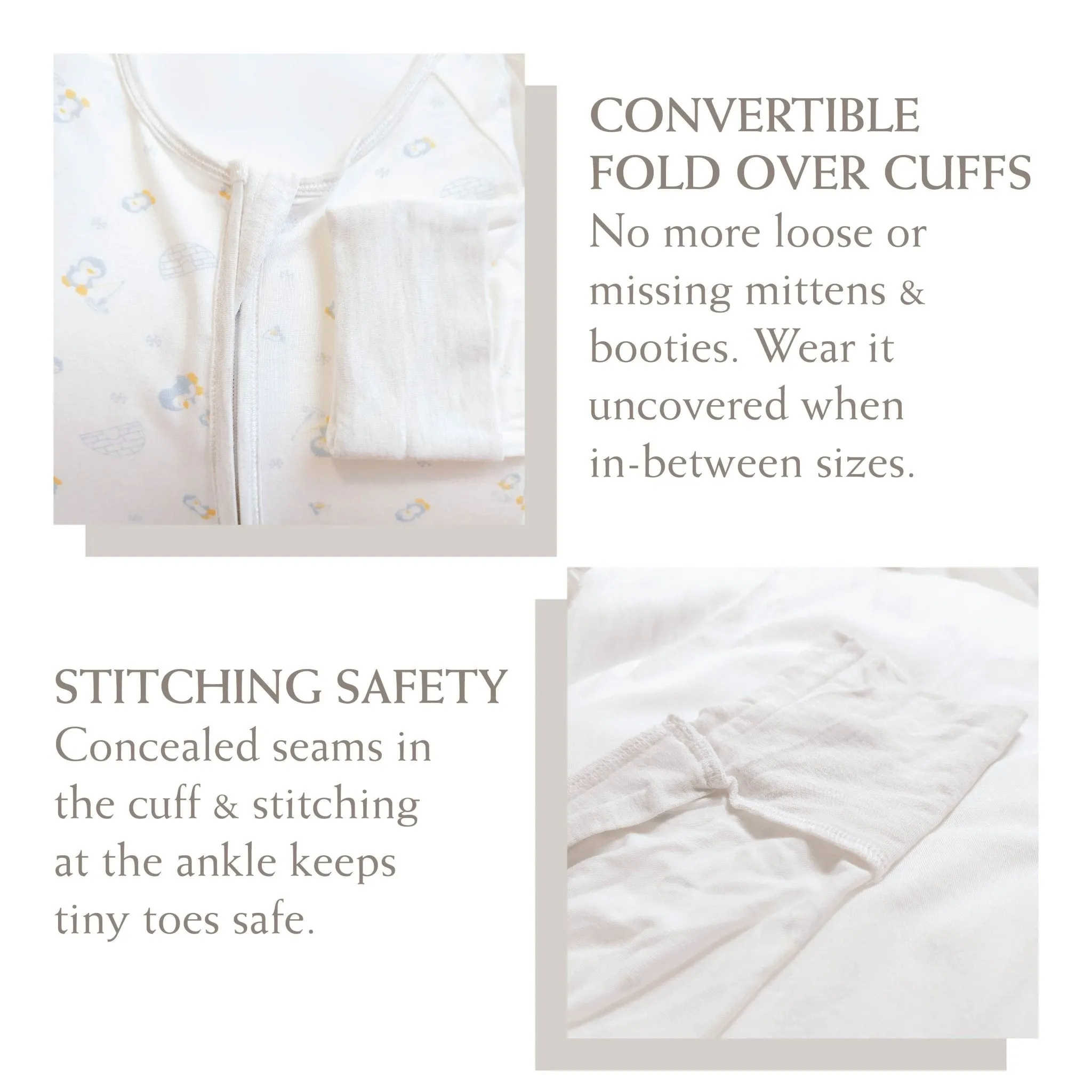 Cute Penguin & Pink - Baby Long-sleeved Button Sleepsuit (Foldable Mittens & Footies) (Pack of 2)