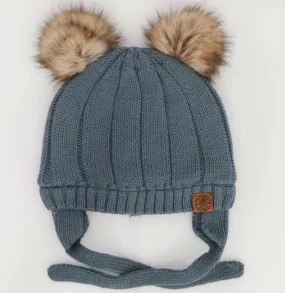 Double PomPom Lined Knit Cotton Hat-Calikids
