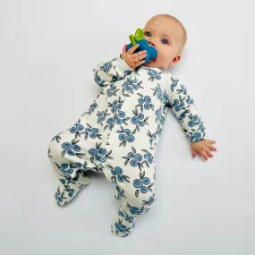 Eddie & Bee organic cotton Baby sleepsuit  in Cream " Blueberry " print.