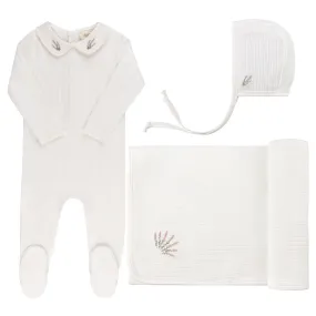 Ely's & Co Ivory Heather Embroiderd Collar Layette Set