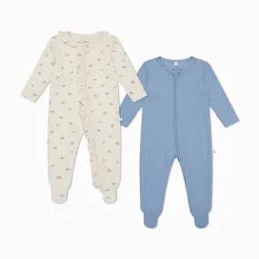 Floral Ribbed & Waffle Clever Zip Sleepsuit 2 Pack