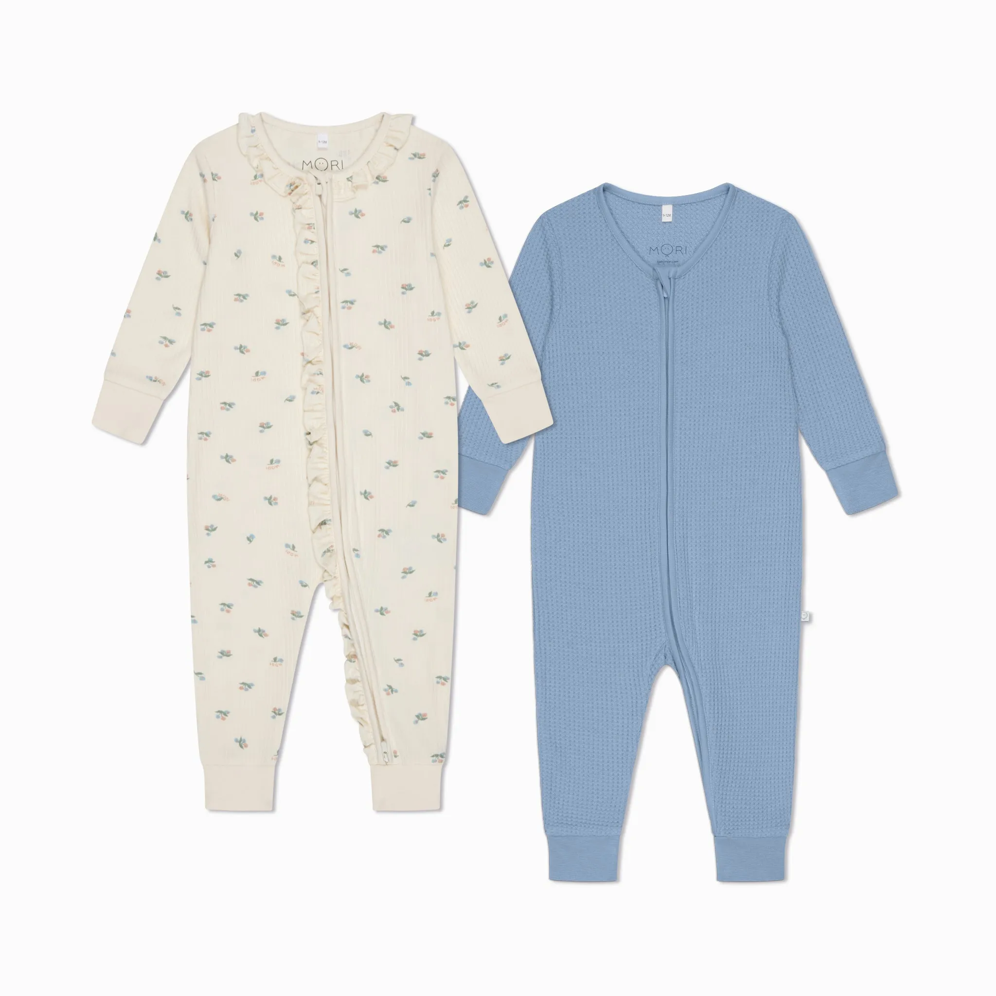 Floral Ribbed & Waffle Clever Zip Sleepsuit 2 Pack