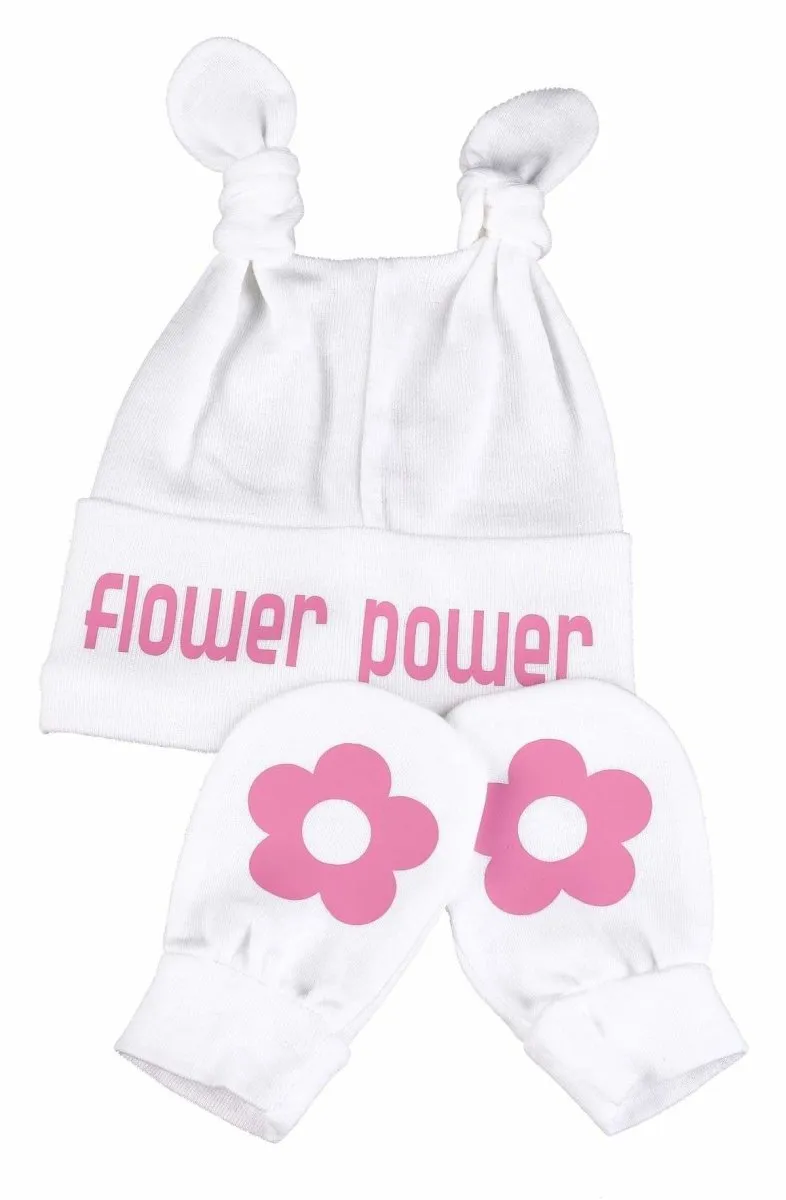 Flower Power Knot Hat & Scratch Mits Baby Set