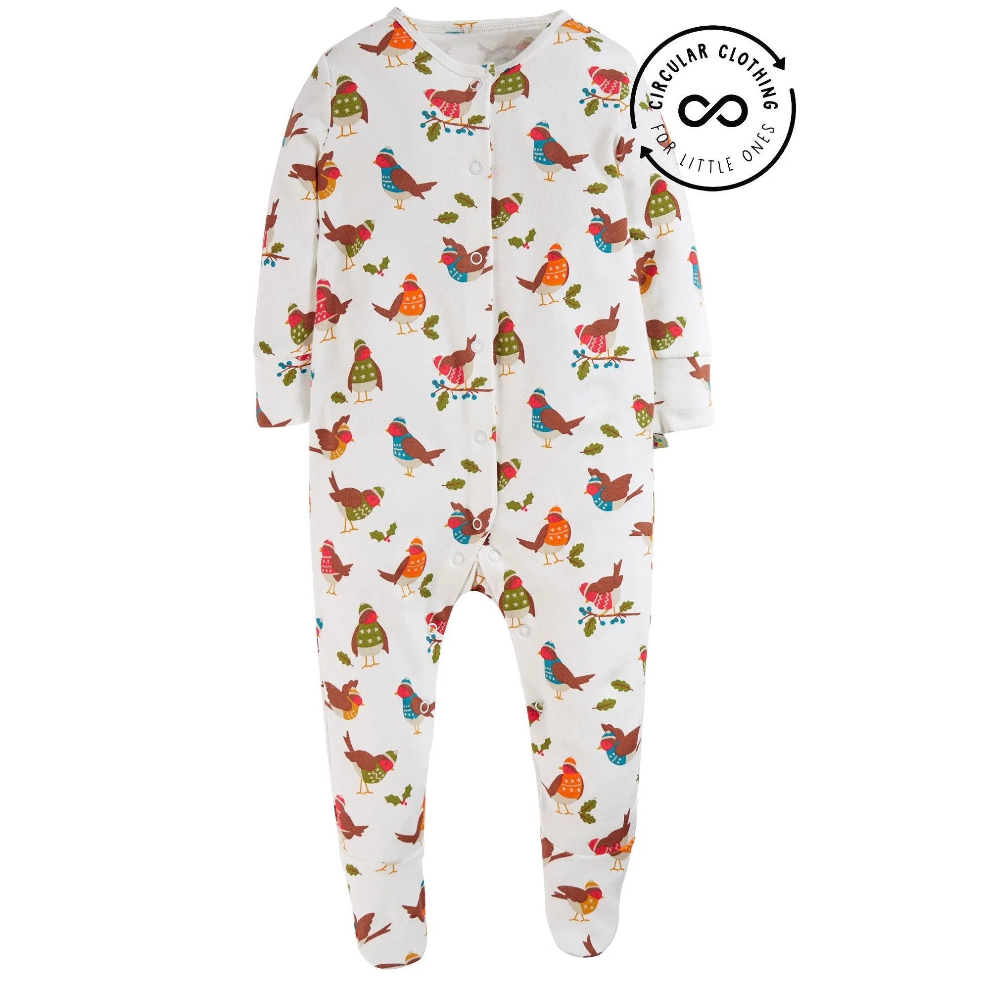 Frugi Lovely Sleepsuit White Robins Bga306