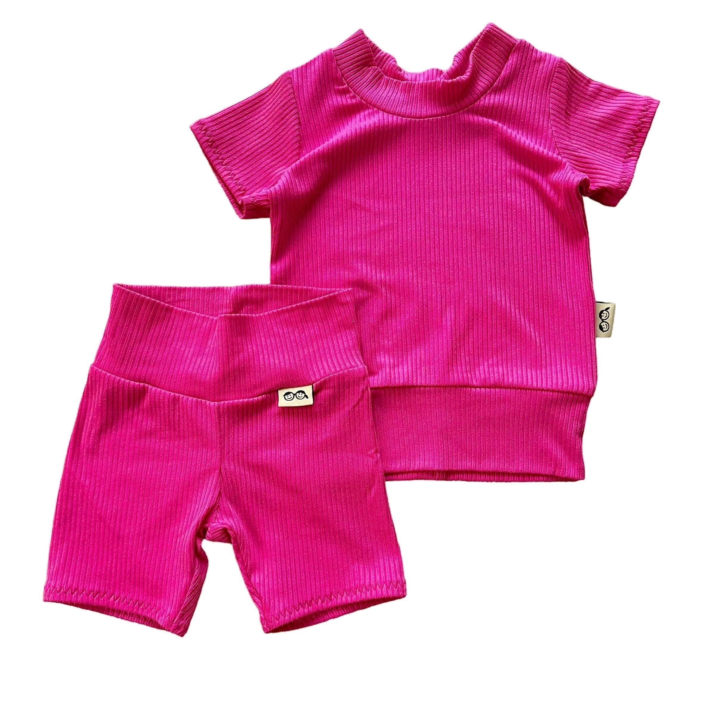 Fuchsia Ribbed Biker Shorts Lounge Set