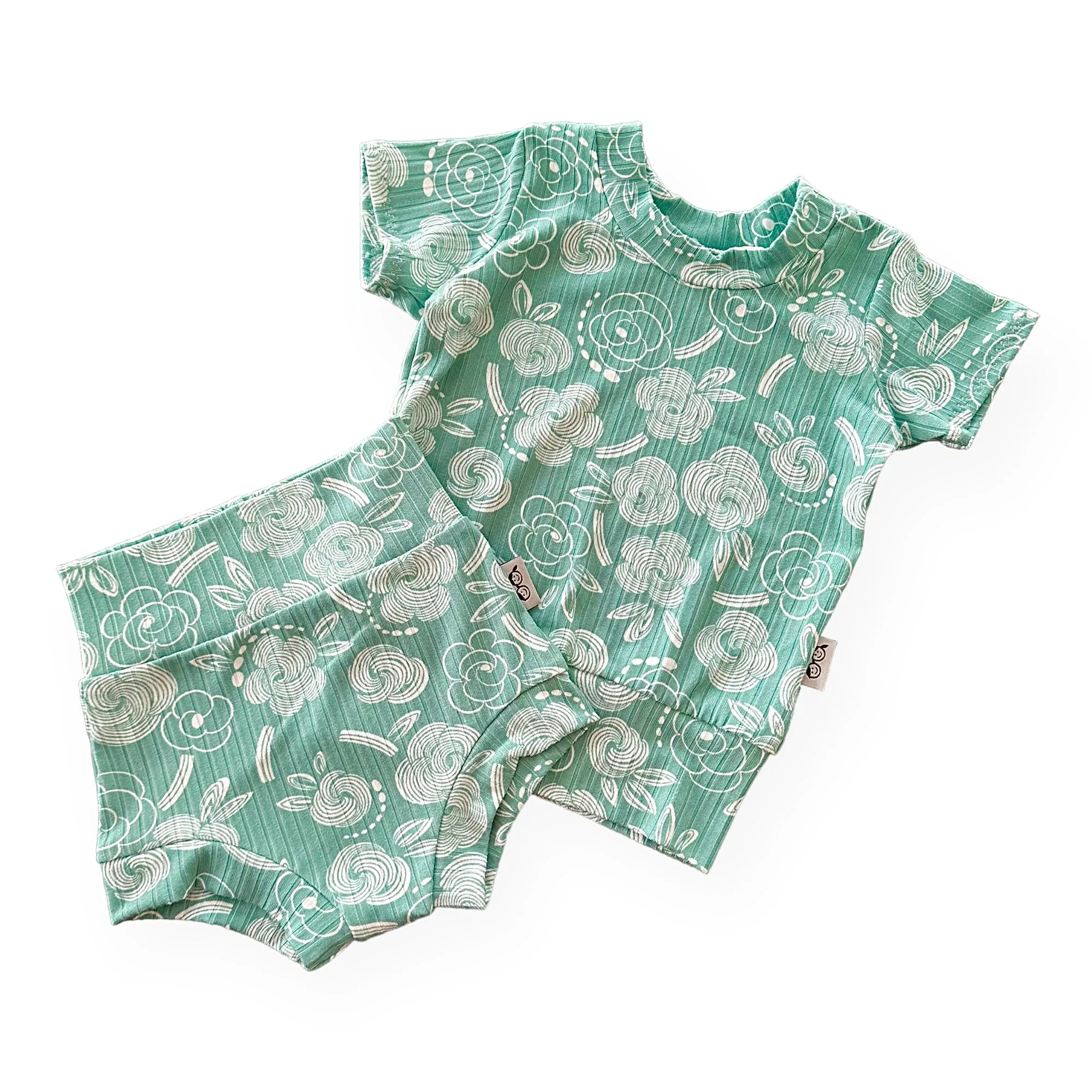 Geo Flowers Seafoam Ribbed Summer Lounge Set