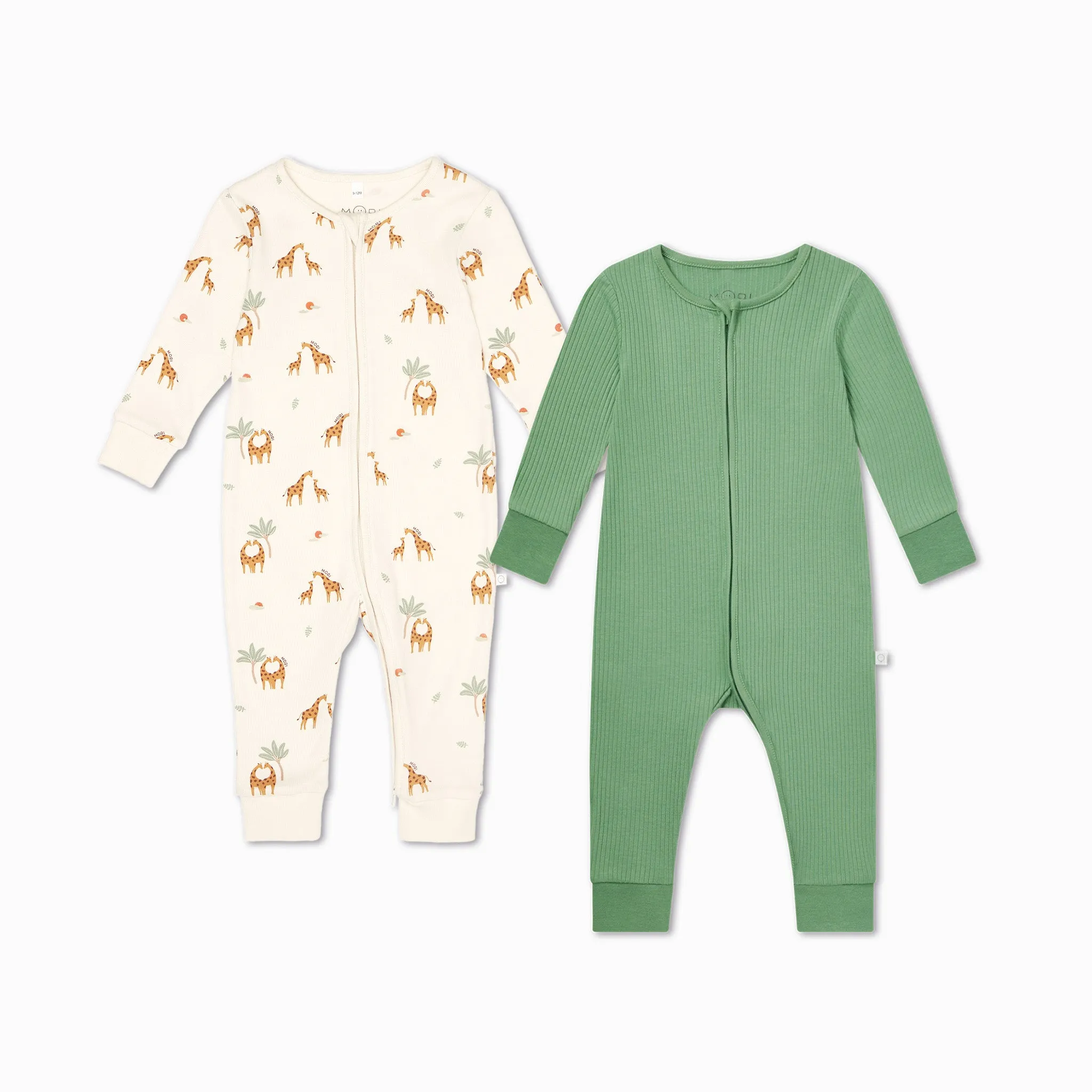 Giraffe & Ribbed Clever Zip Sleepsuit 2 Pack