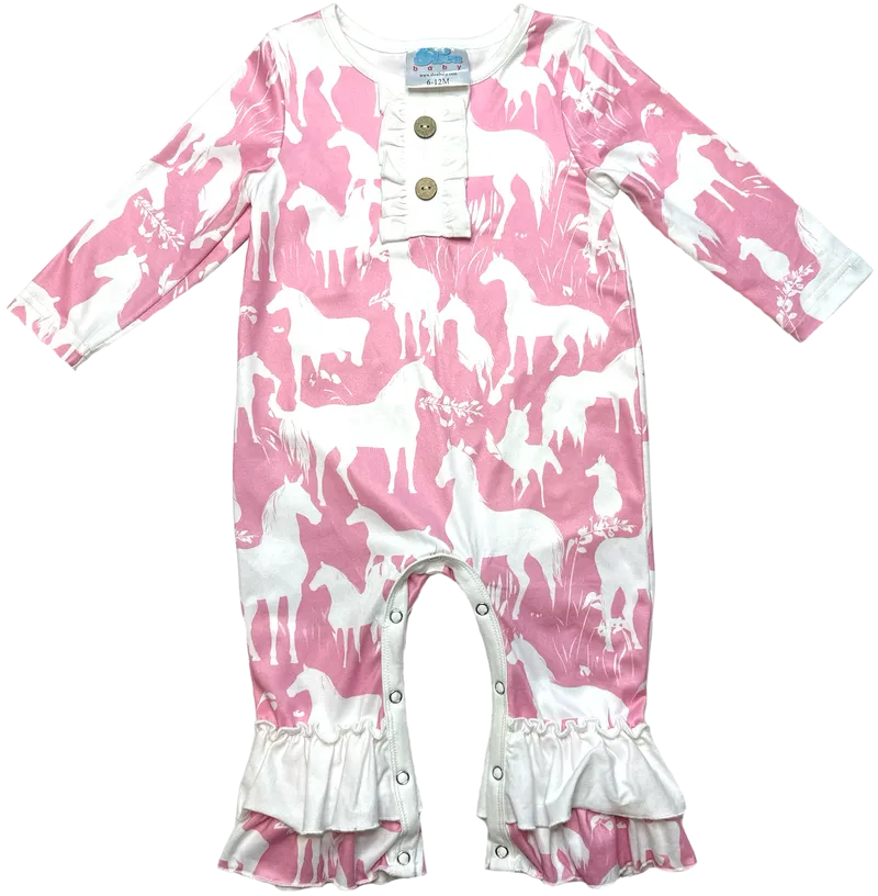 Grazing Horses Long Sleeve Romper Baby (0M-2T)