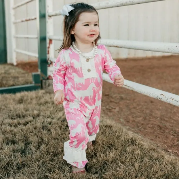 Grazing Horses Long Sleeve Romper Baby (0M-2T)