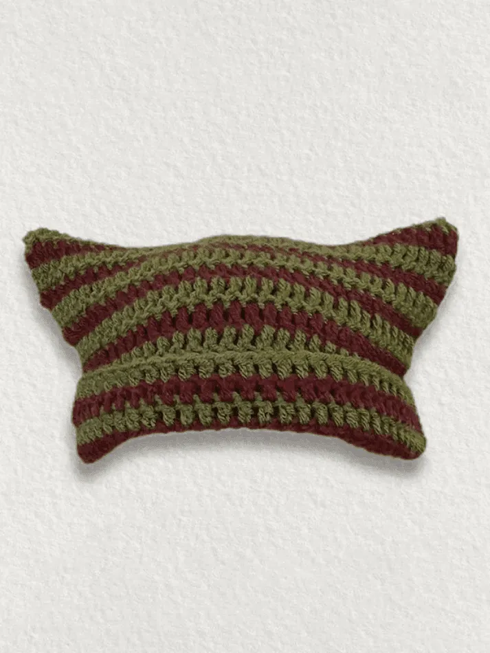 Hand Made Horn Detail Striped Knitted Hat