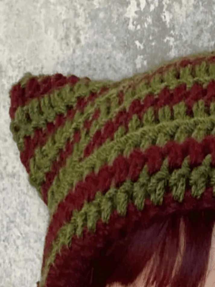 Hand Made Horn Detail Striped Knitted Hat