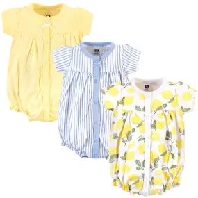 Hudson Baby Cotton Rompers, Lemon