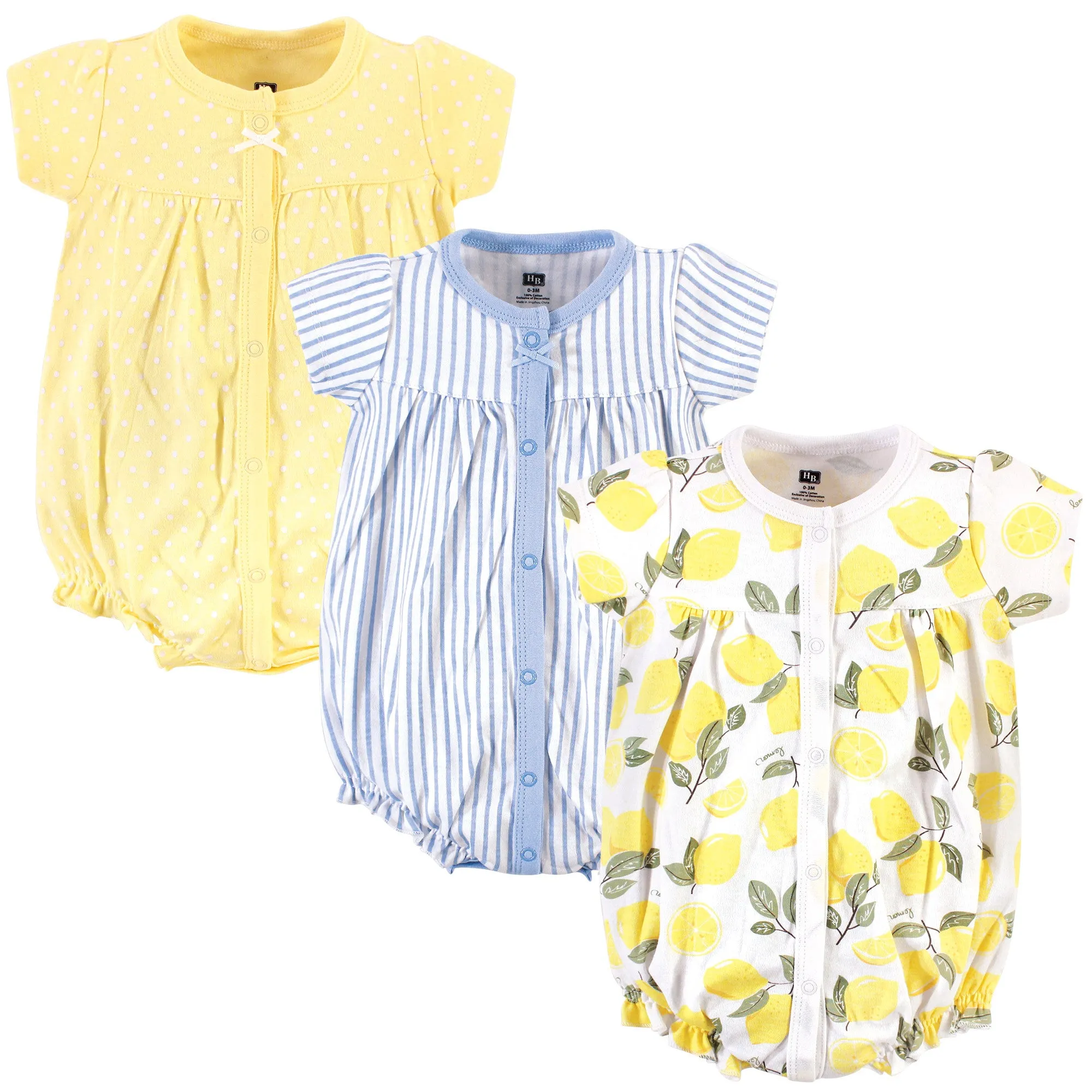 Hudson Baby Cotton Rompers, Lemon