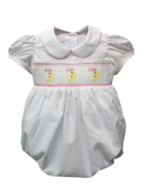 I Love You to the Moon and Back Baby Girls White Pink Smocked Bubble 12m