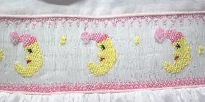 I Love You to the Moon and Back Baby Girls White Pink Smocked Bubble 12m