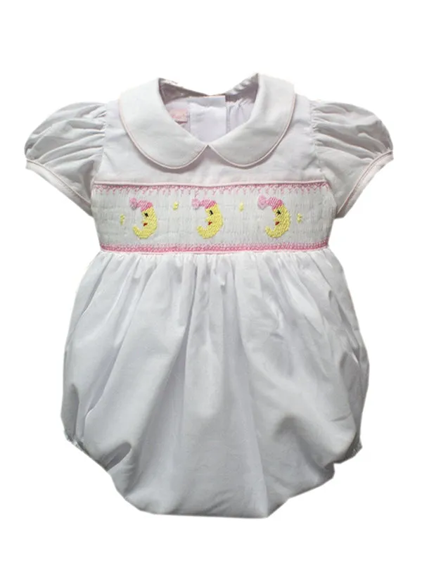 I Love You to the Moon and Back Baby Girls White Pink Smocked Bubble 12m
