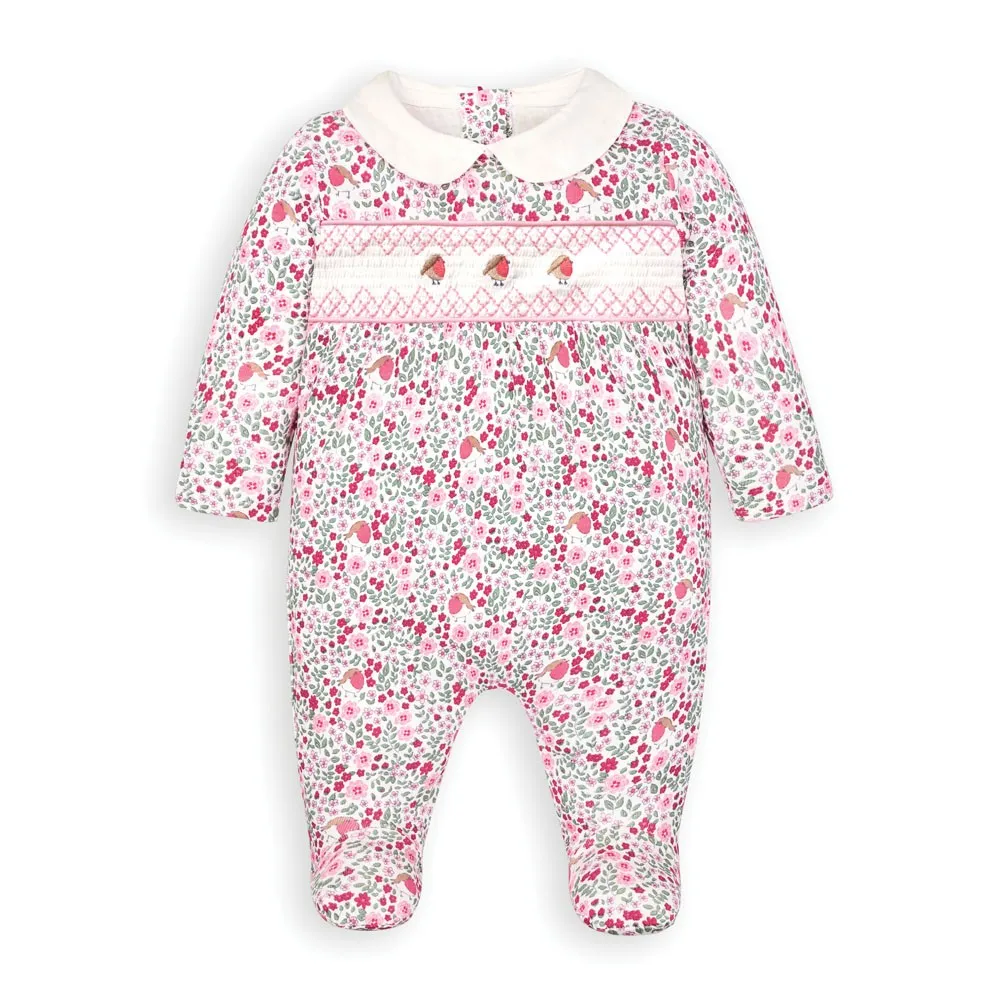 Jojo Maman Bebe - Pretty Robin Smocked Baby Footie