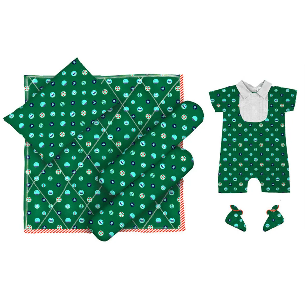 Layette Set with Short-Legged Romper & Booties <br> Sea Elements <br> <span style="font-size: 11px; font-family:Helvetica,Arial,sans-serif;">Can Be Personalised</span>