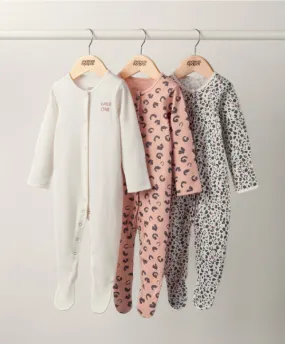 Leopard Print Jersey Cotton Sleepsuit - Set of 3