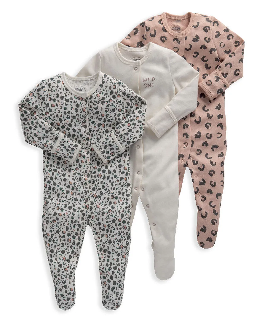 Leopard Print Jersey Cotton Sleepsuit - Set of 3