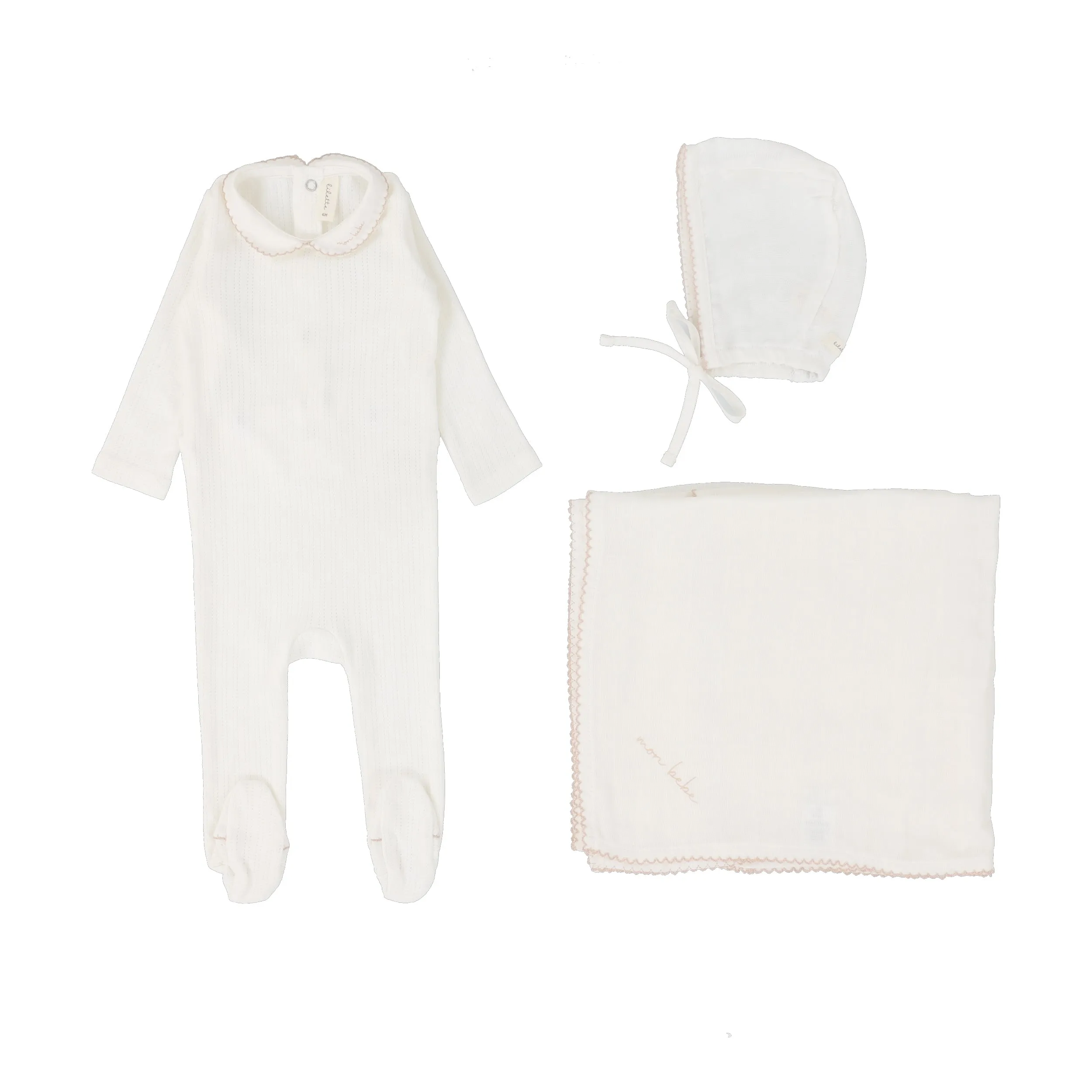 Lilette White/Blush Edge Collar Layette Set