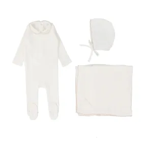 Lilette White/Blush Edge Collar Layette Set