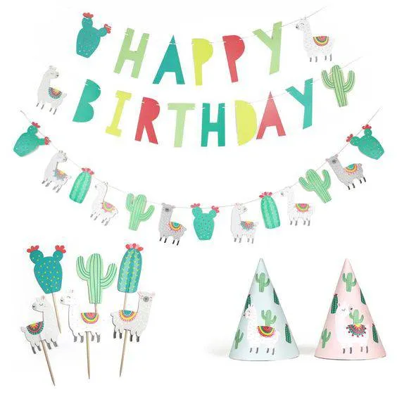 Llama and Cactus Party Hats 12pk S3047
