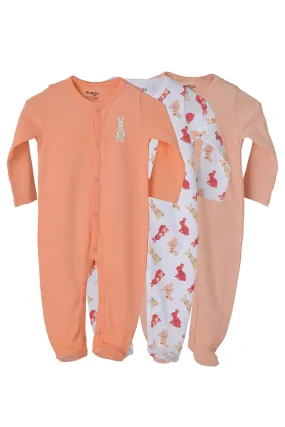 Long Sleeve Baby Girls Sleepsuits Pack of 3 made of Pure Cotton interlock Fabric