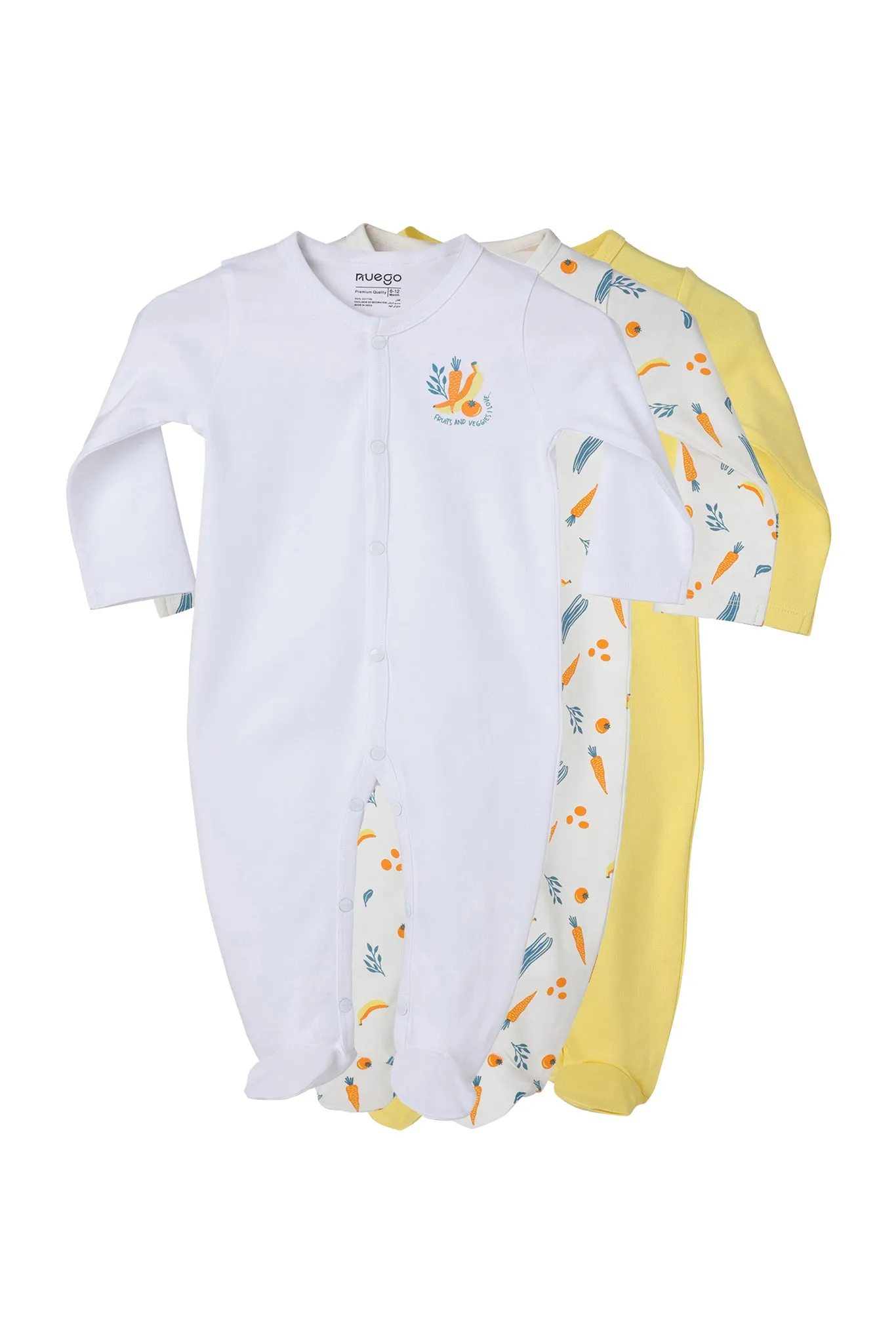 Long Sleeve Baby Girls Sleepsuits Pack of 3 made of Pure Cotton interlock Fabric