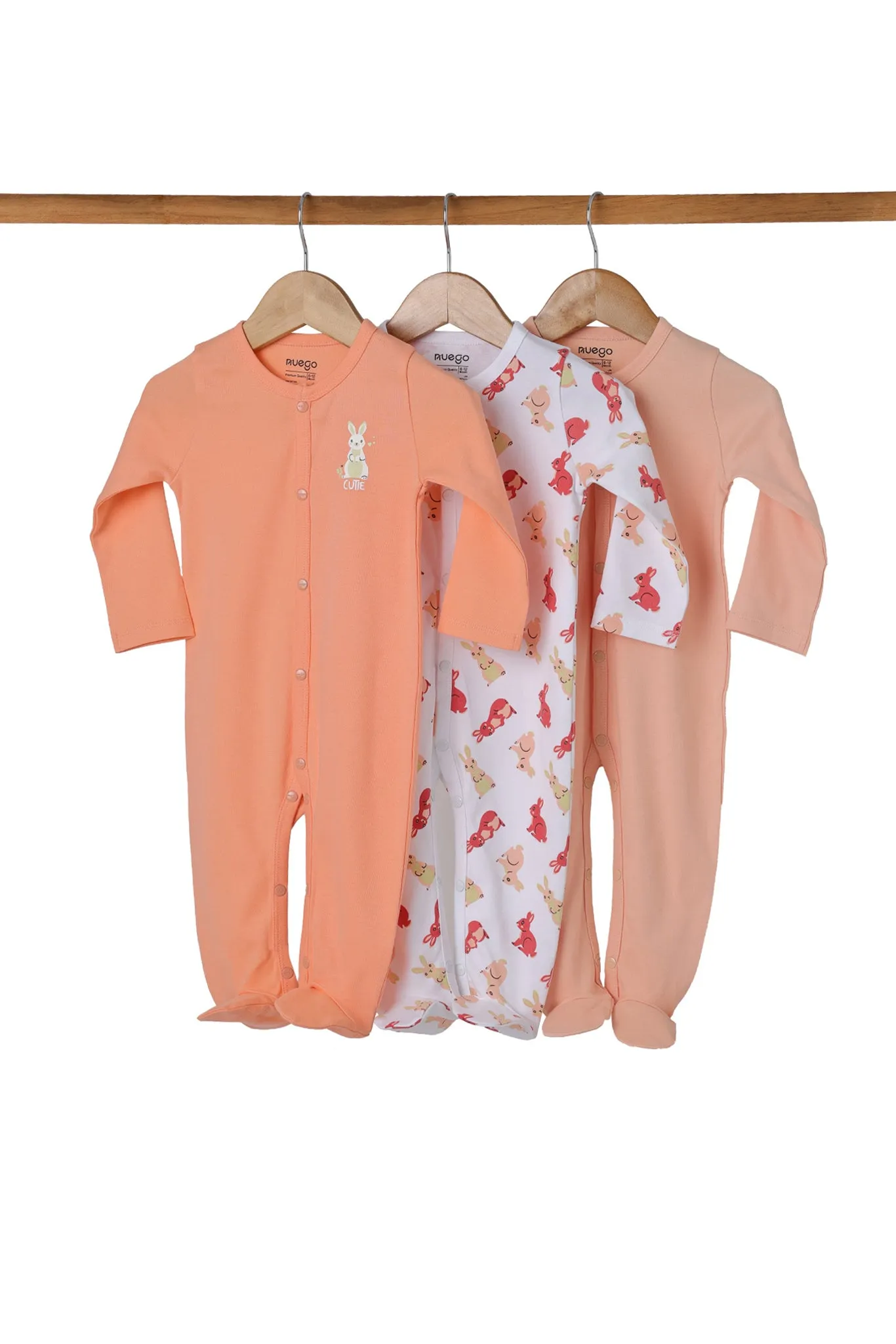 Long Sleeve Baby Girls Sleepsuits Pack of 3 made of Pure Cotton interlock Fabric