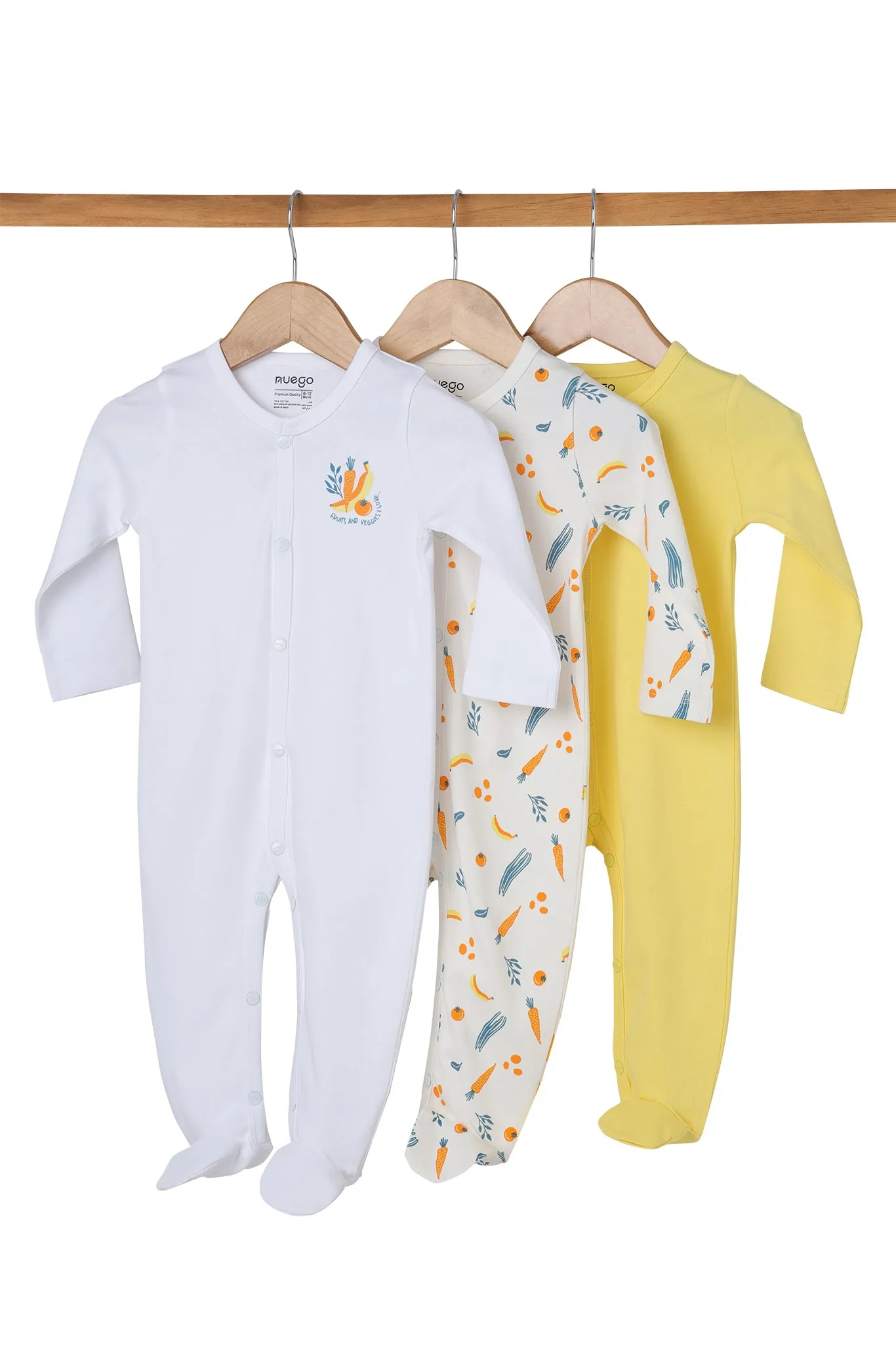 Long Sleeve Baby Girls Sleepsuits Pack of 3 made of Pure Cotton interlock Fabric