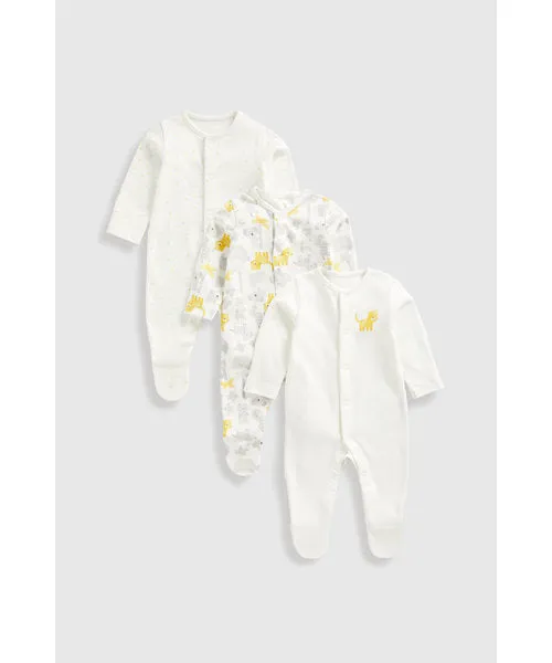 Mothercare Animal Baby Sleepsuits - 3 Pack