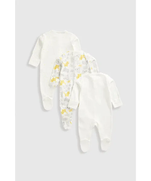Mothercare Animal Baby Sleepsuits - 3 Pack