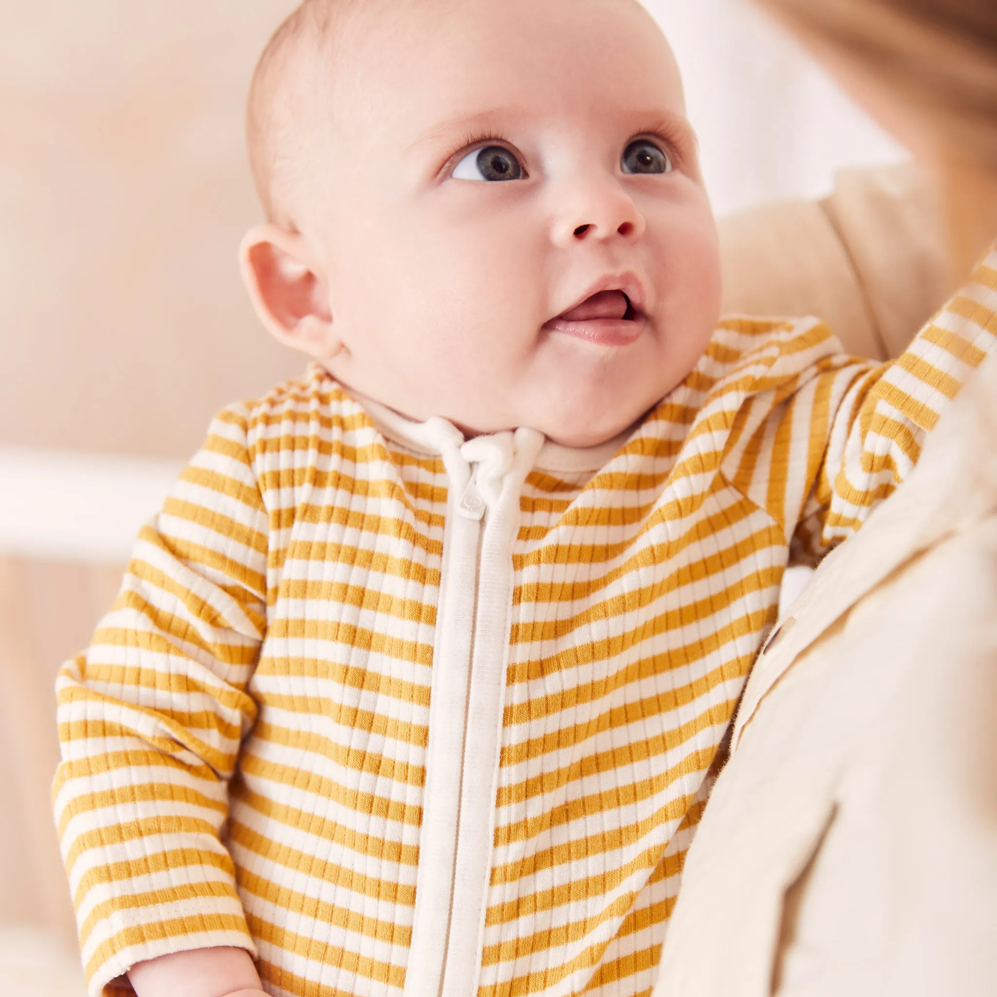 Mustard Stripe Ribbed Clever Zip Sleepsuit