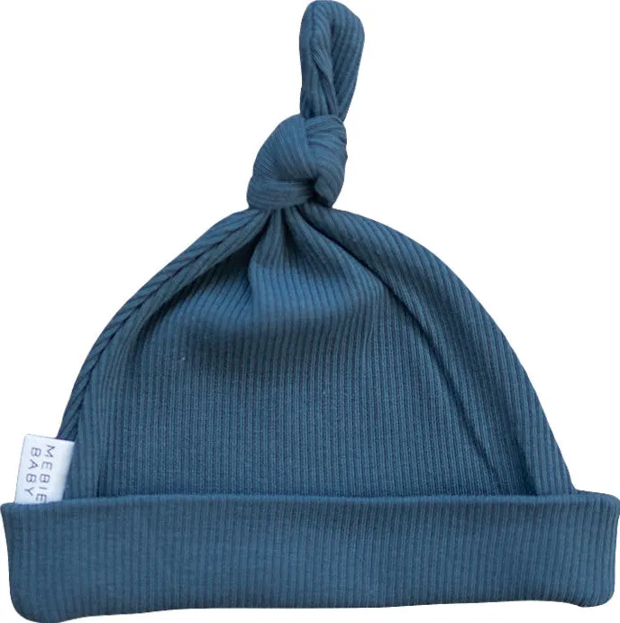 Navy Organic Ribbed Newborn Knot Hat