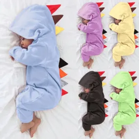 New Baby Boy/ Girl Dinosaur Hooded Romper Jumpsuit Outfits Autumn Winter Kids Clothes