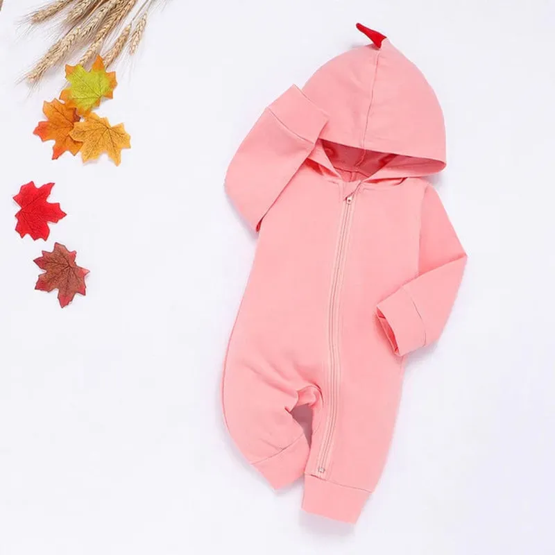 New Baby Boy/ Girl Dinosaur Hooded Romper Jumpsuit Outfits Autumn Winter Kids Clothes