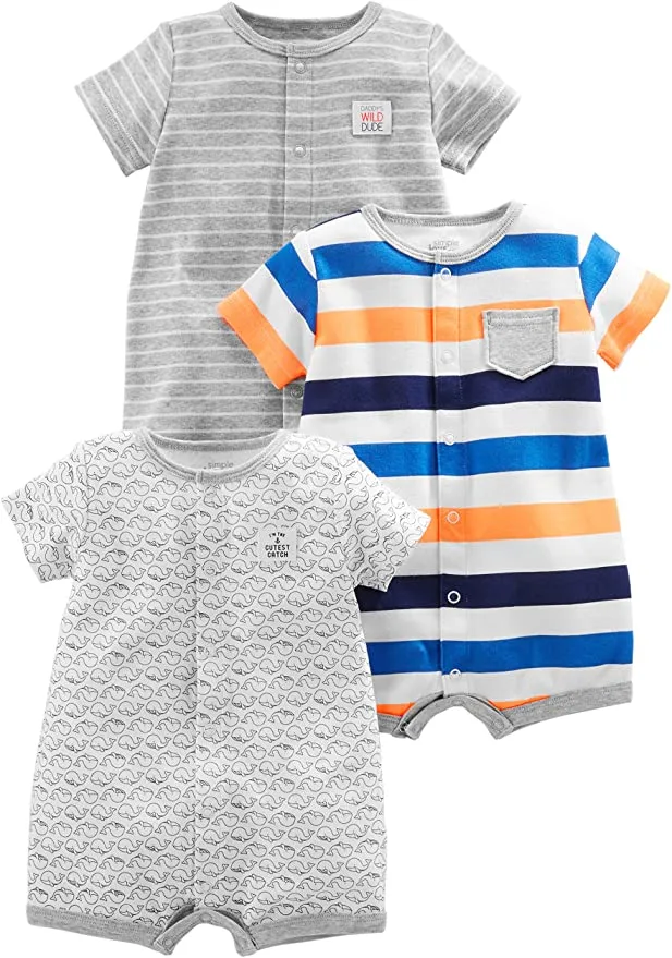 New Simple Joys by Carter's Baby Boys' 3-Pack Snap-up Rompers, Sz 3-6 Months! Great for summer!