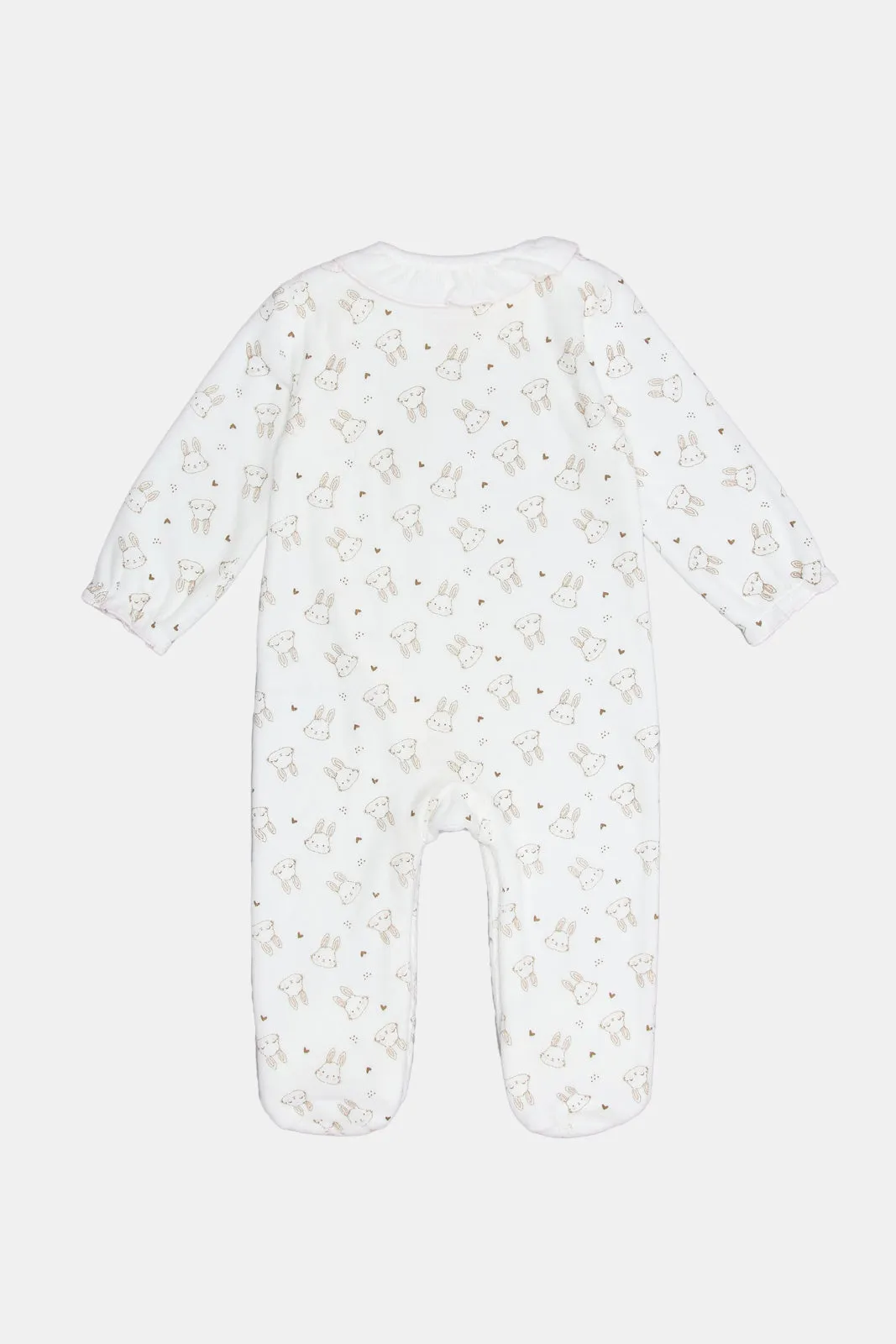 Newborn White Collared Print Sleepsuit