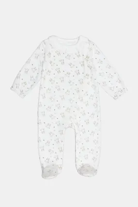 Newborn White Collared Print Sleepsuit