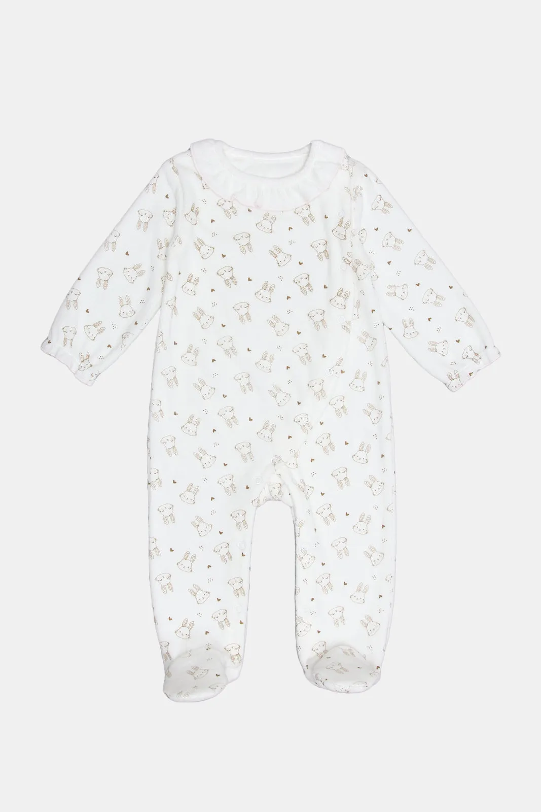 Newborn White Collared Print Sleepsuit