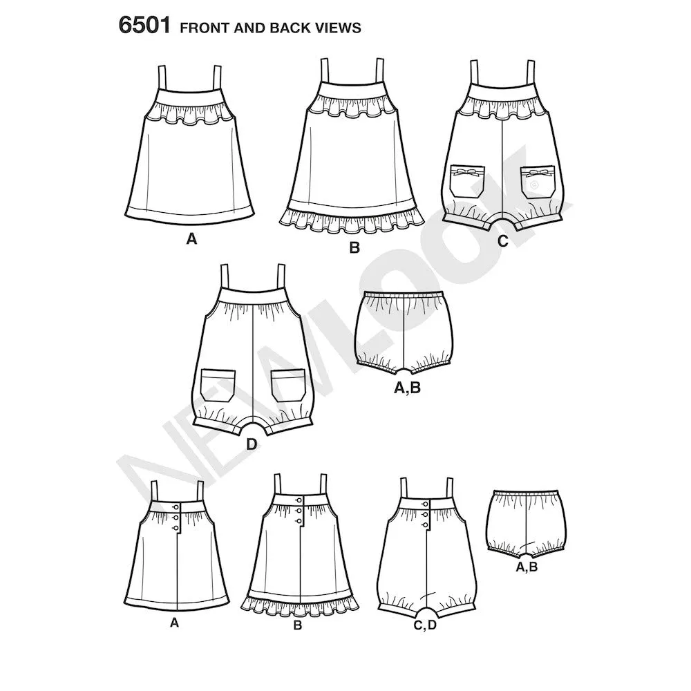 Newlook Pattern 6501 Babies' Dress and Romper