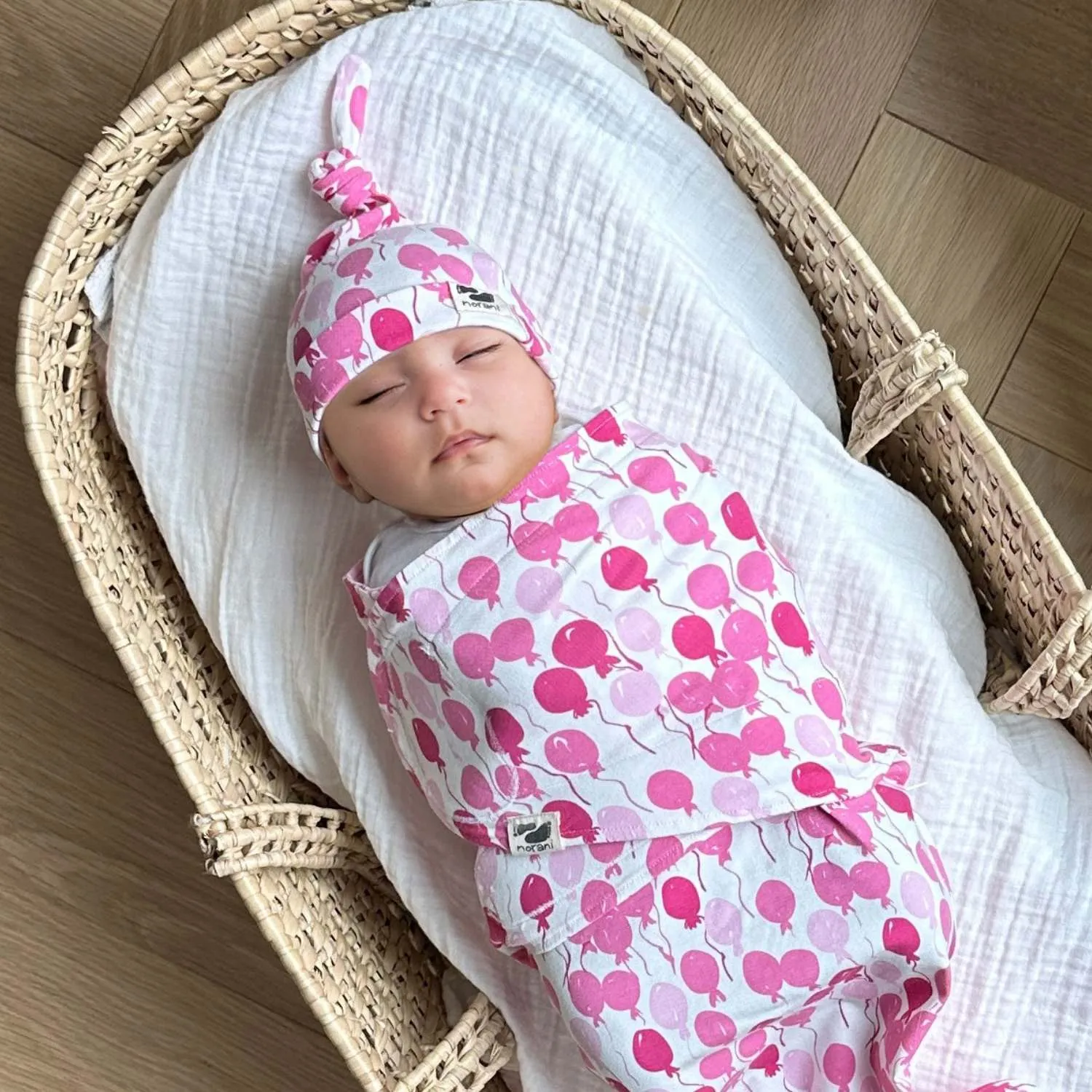 Organic Baby Beanie - Pink Balloons