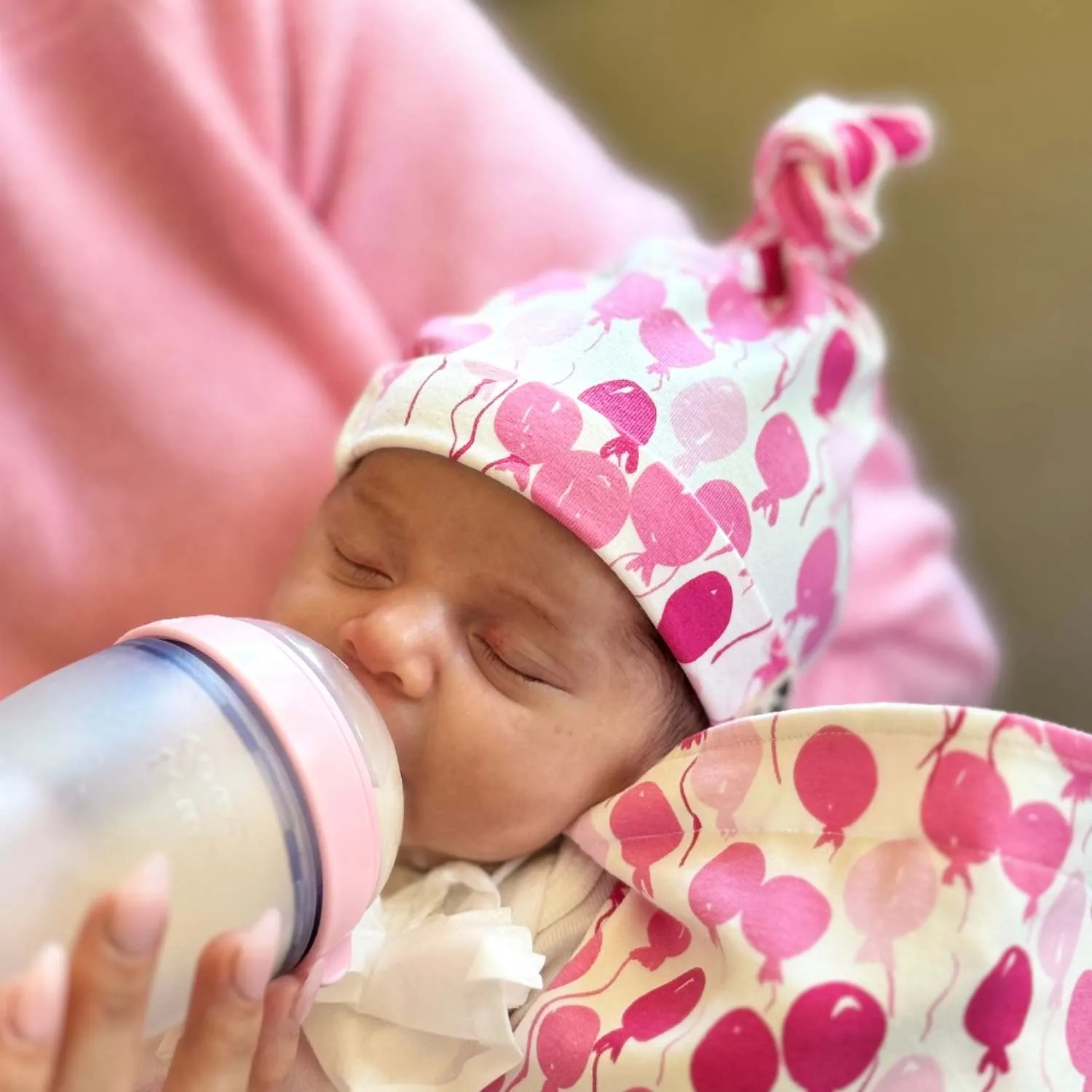 Organic Baby Beanie - Pink Balloons