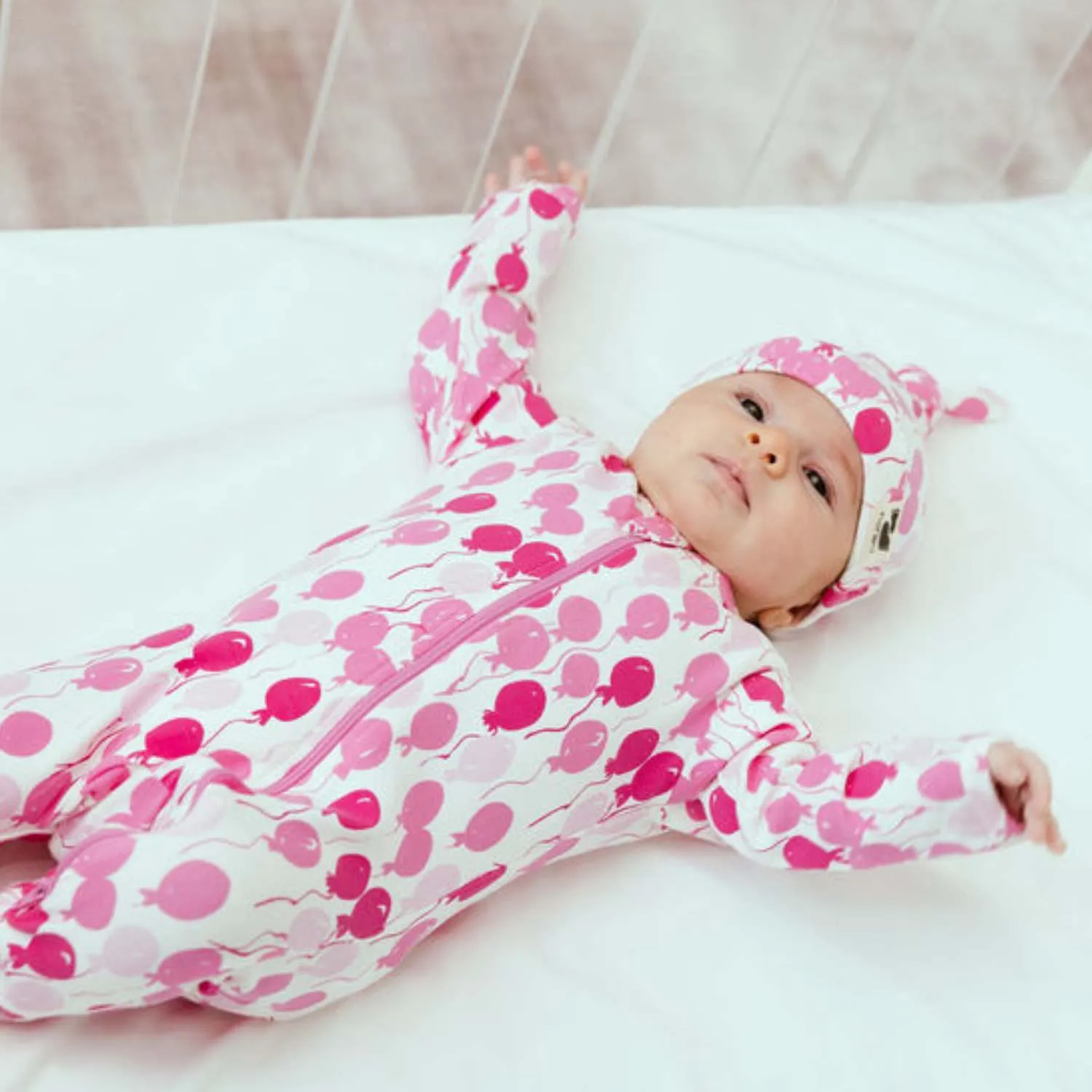 Organic Baby Beanie - Pink Balloons